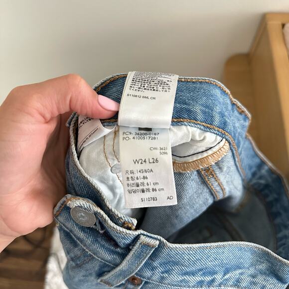 Levi's 501 Distressed High Rise Button-Fly Denim Straight Jeans Blue 24 - Picture 8 of 10